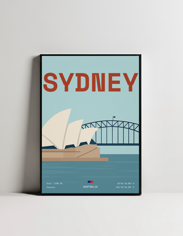Sydney Opera House minimalist art print — black framed wall decor by Dunora