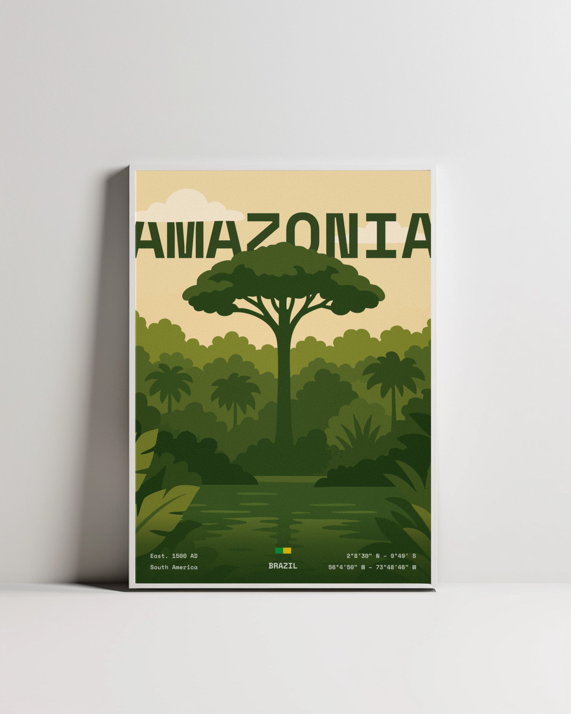 Amazon Rainforest minimalist art print — white framed wall decor by Dunora