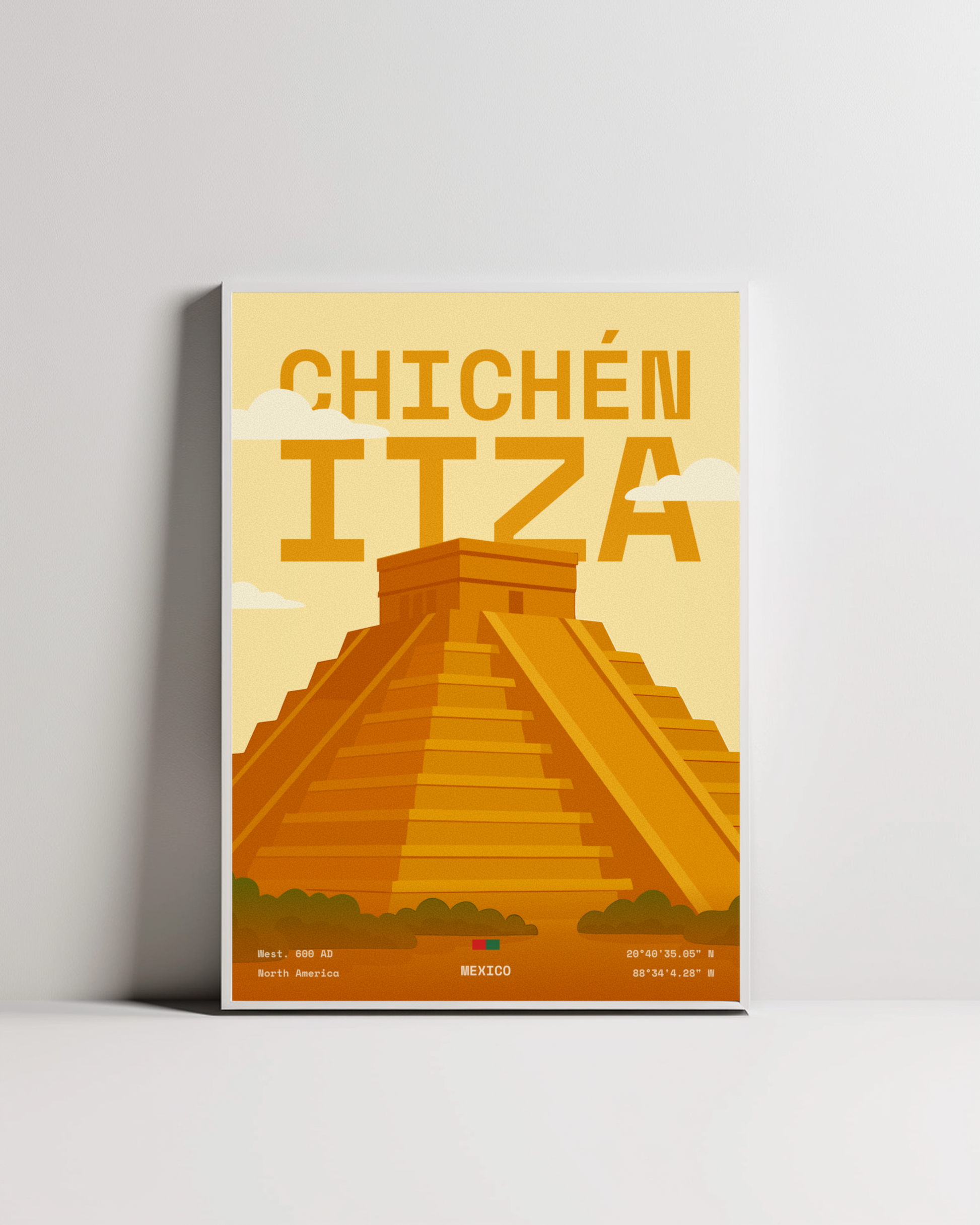 Chichen Itza minimalist art print — white framed wall decor by Dunora
