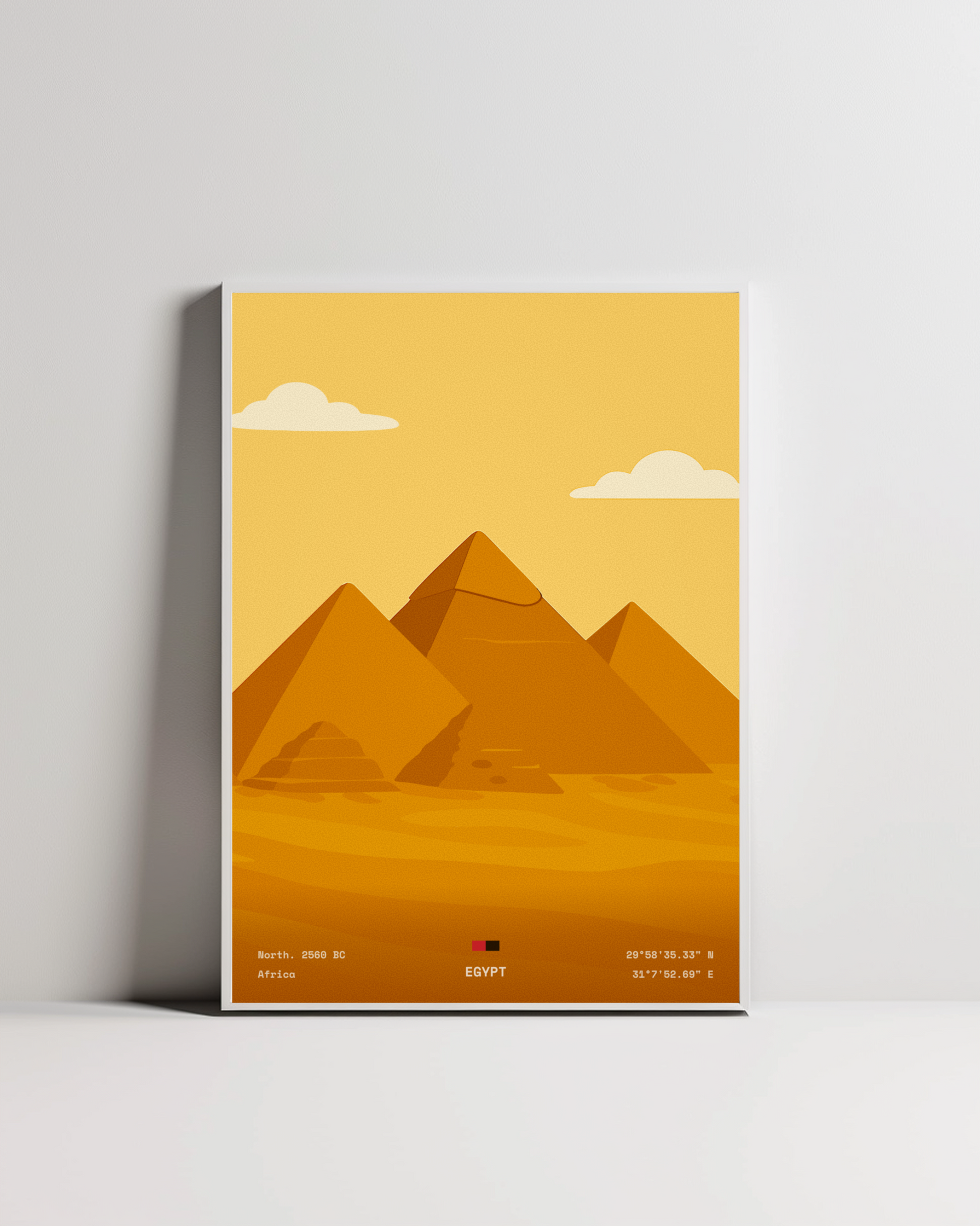 Egypt pyramids minimalist art print — white framed wall decor by Dunora