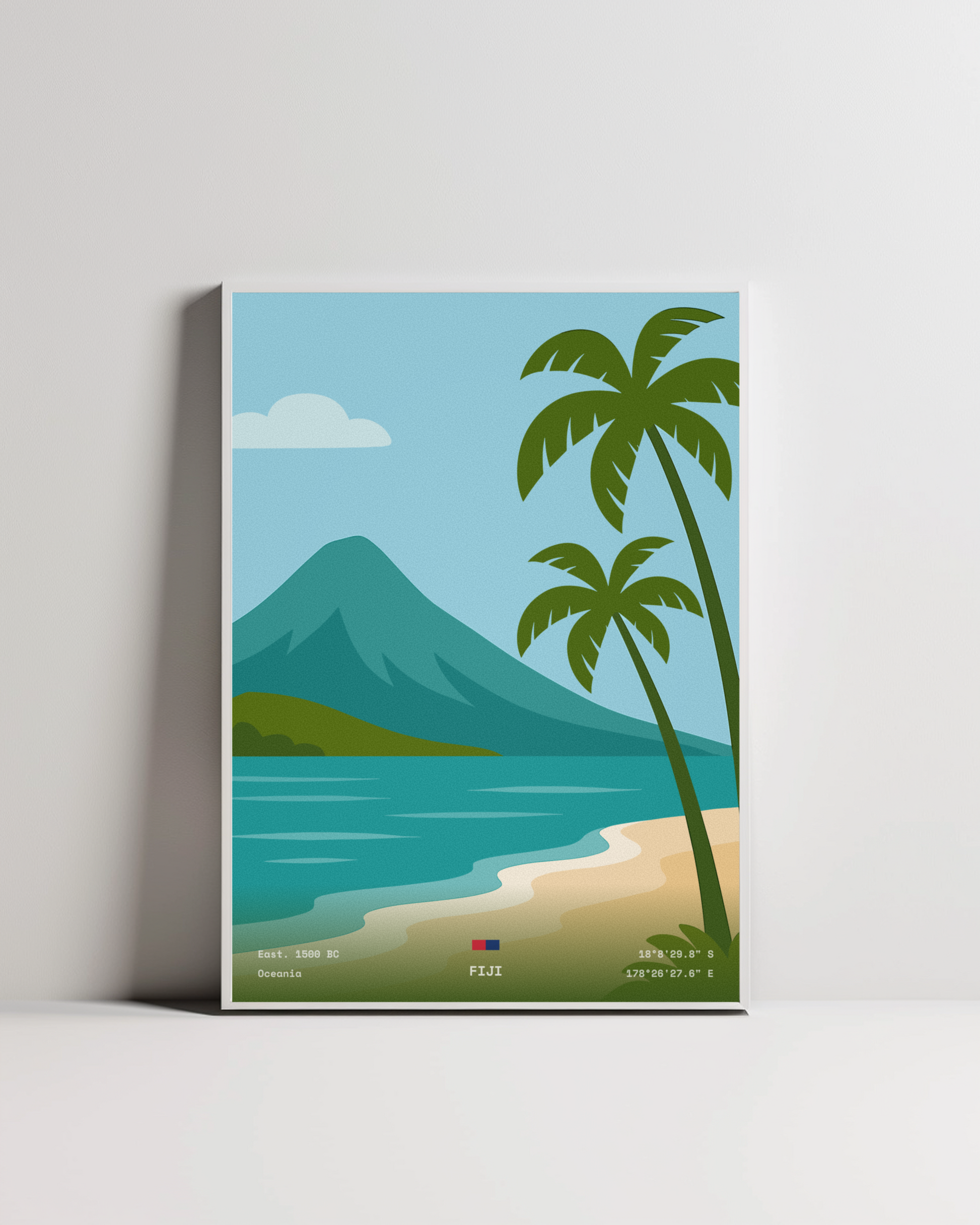 Fiji minimalist art print — white framed wall decor by Dunora