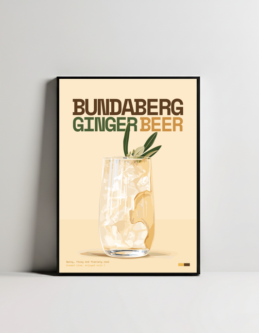 Bundaberg Ginger Beer Art Print — black framed wall decor by Dunora