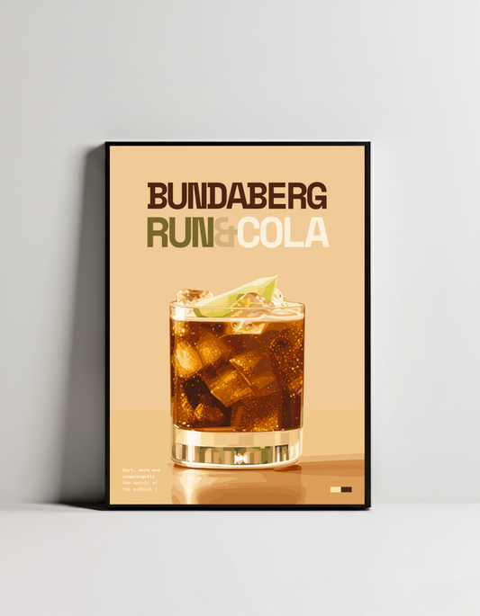 Bundaberg Rum & Cola Art Print — black framed wall decor by Dunora