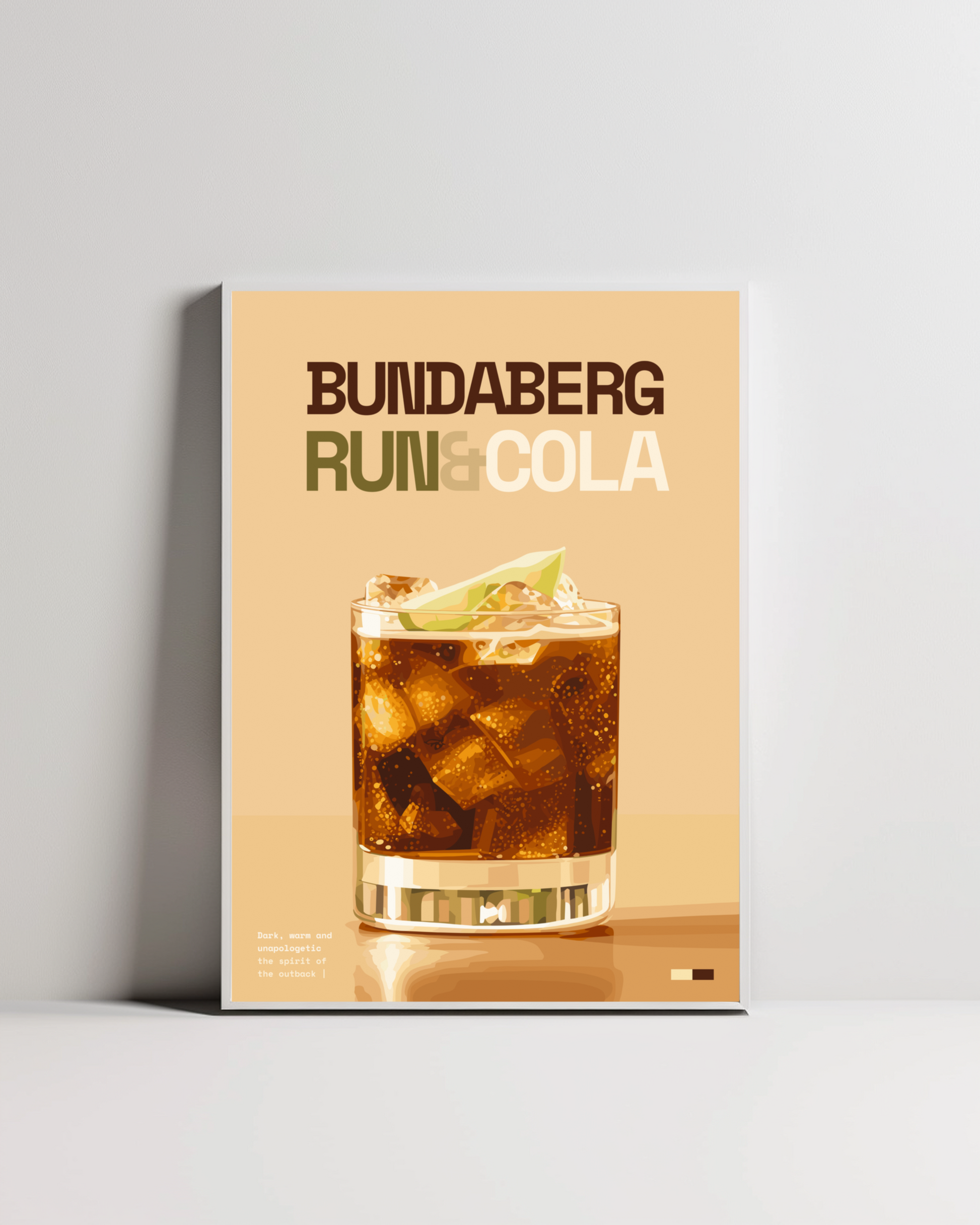Bundaberg Rum & Cola Art Print — white framed wall decor by Dunora