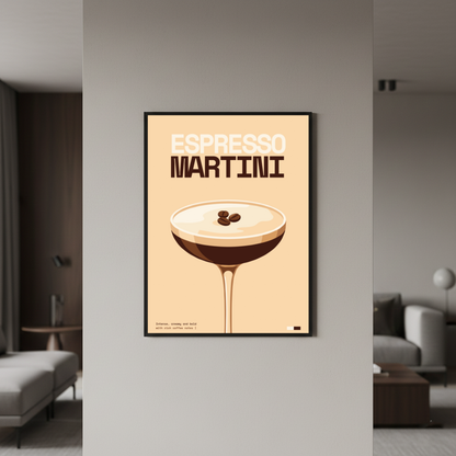 Espresso Martini Art Print — black frame in lifestyle setting by Dunora