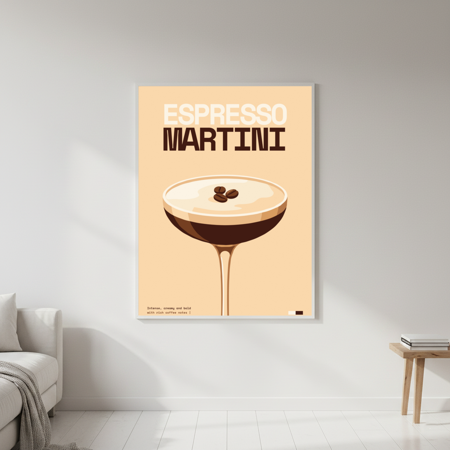 Espresso Martini Art Print — white frame in lifestyle setting by Dunora