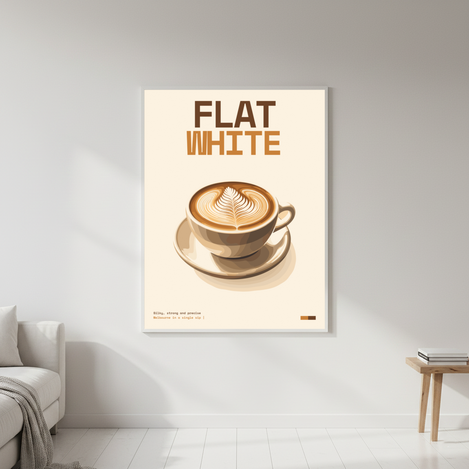 Flat White Art Print — white frame in lifestyle setting by Dunora