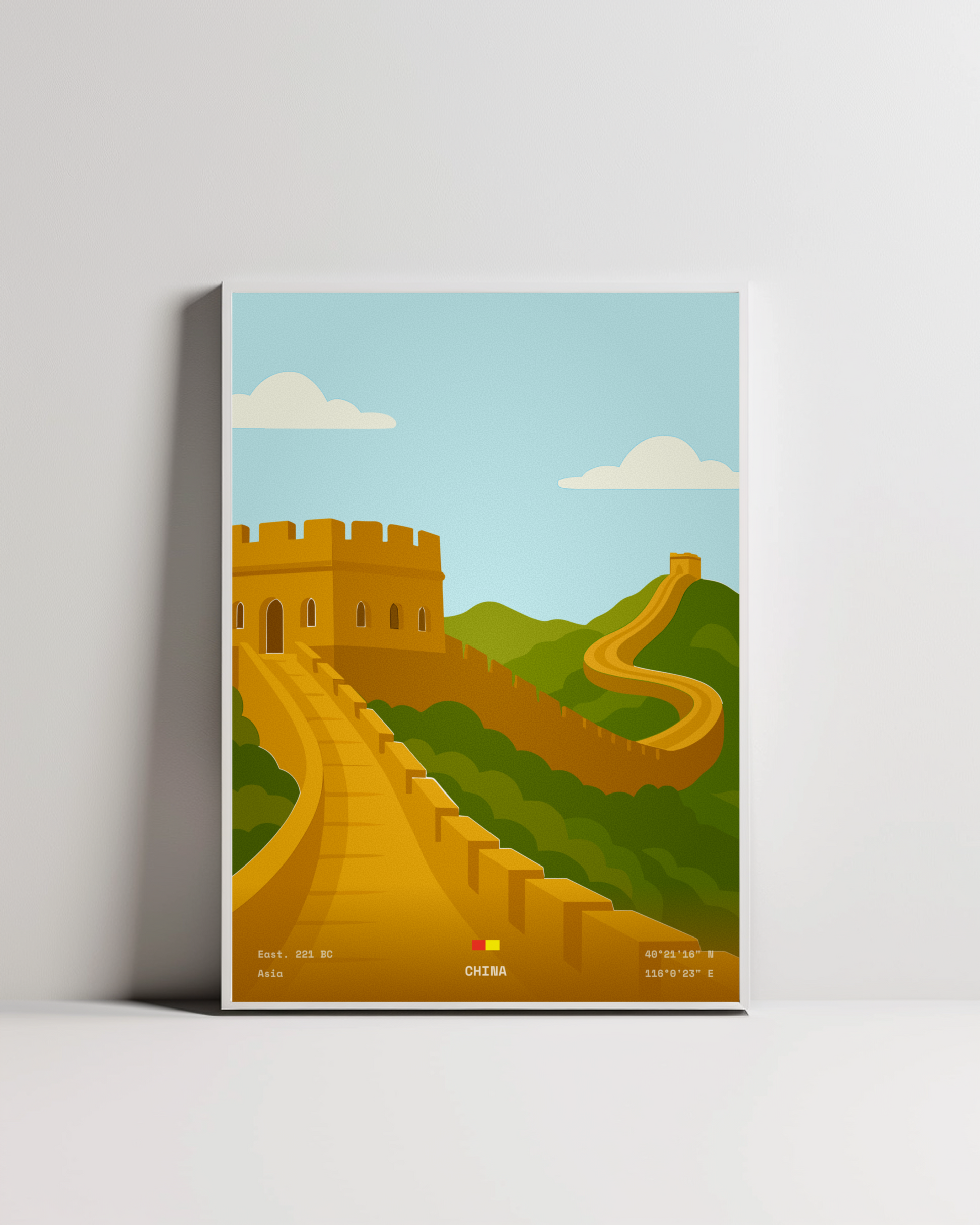 Great Wall of China minimalist art print — white framed wall decor by Dunora