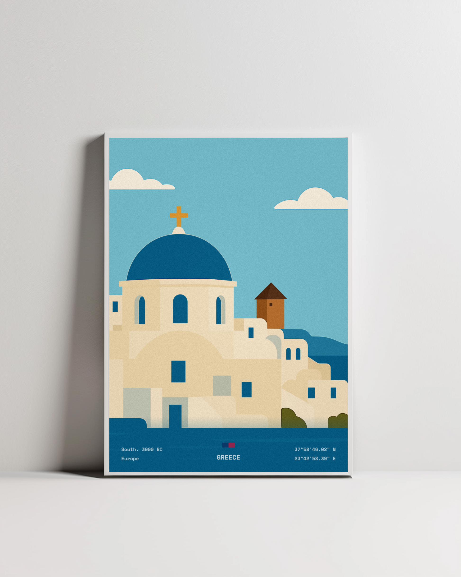 Greece minimalist art print — white framed wall decor by Dunora