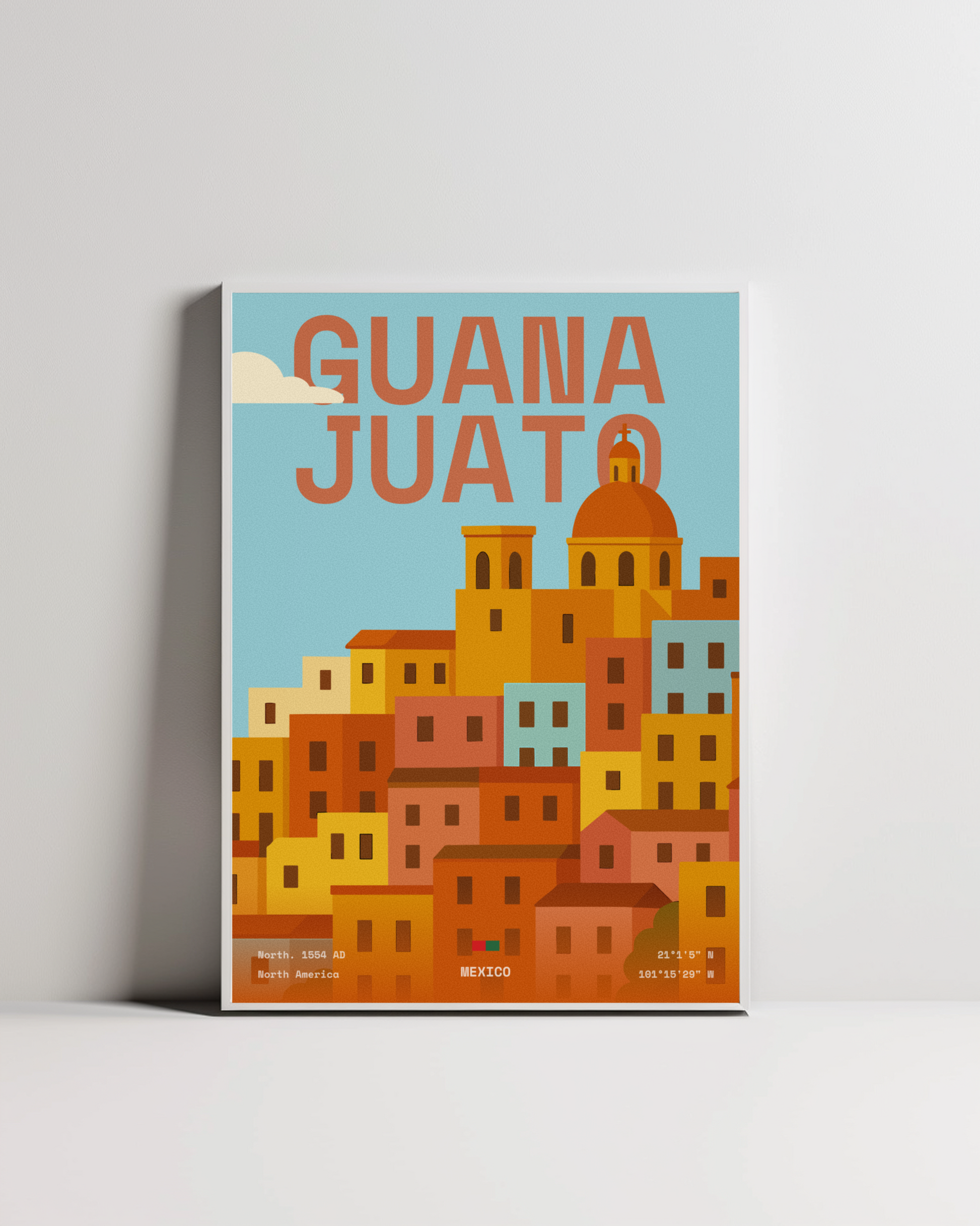 Guanajuato minimalist art print — white framed wall decor by Dunora