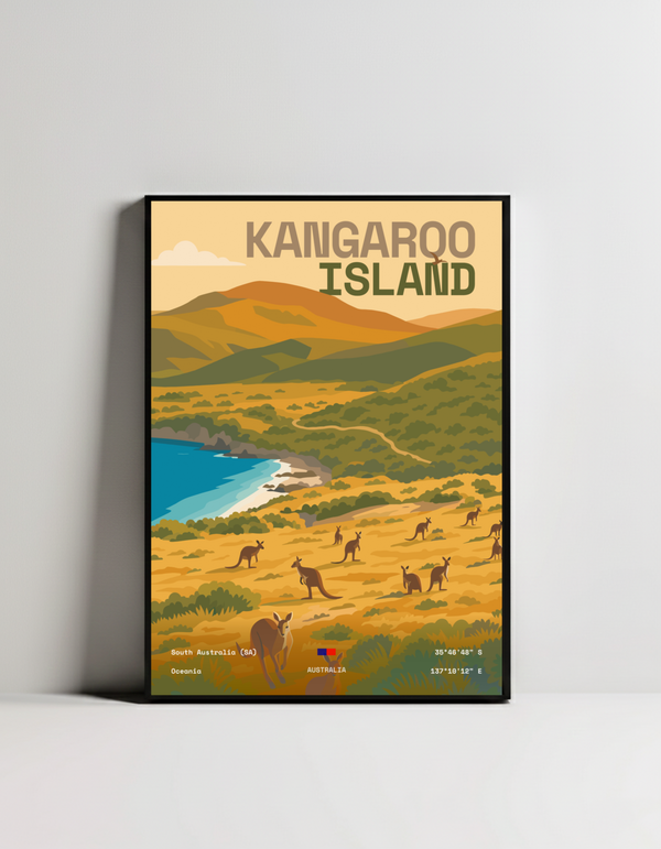Kangaroo Island South Australia minimalist art print — black framed wall decor by Dunora