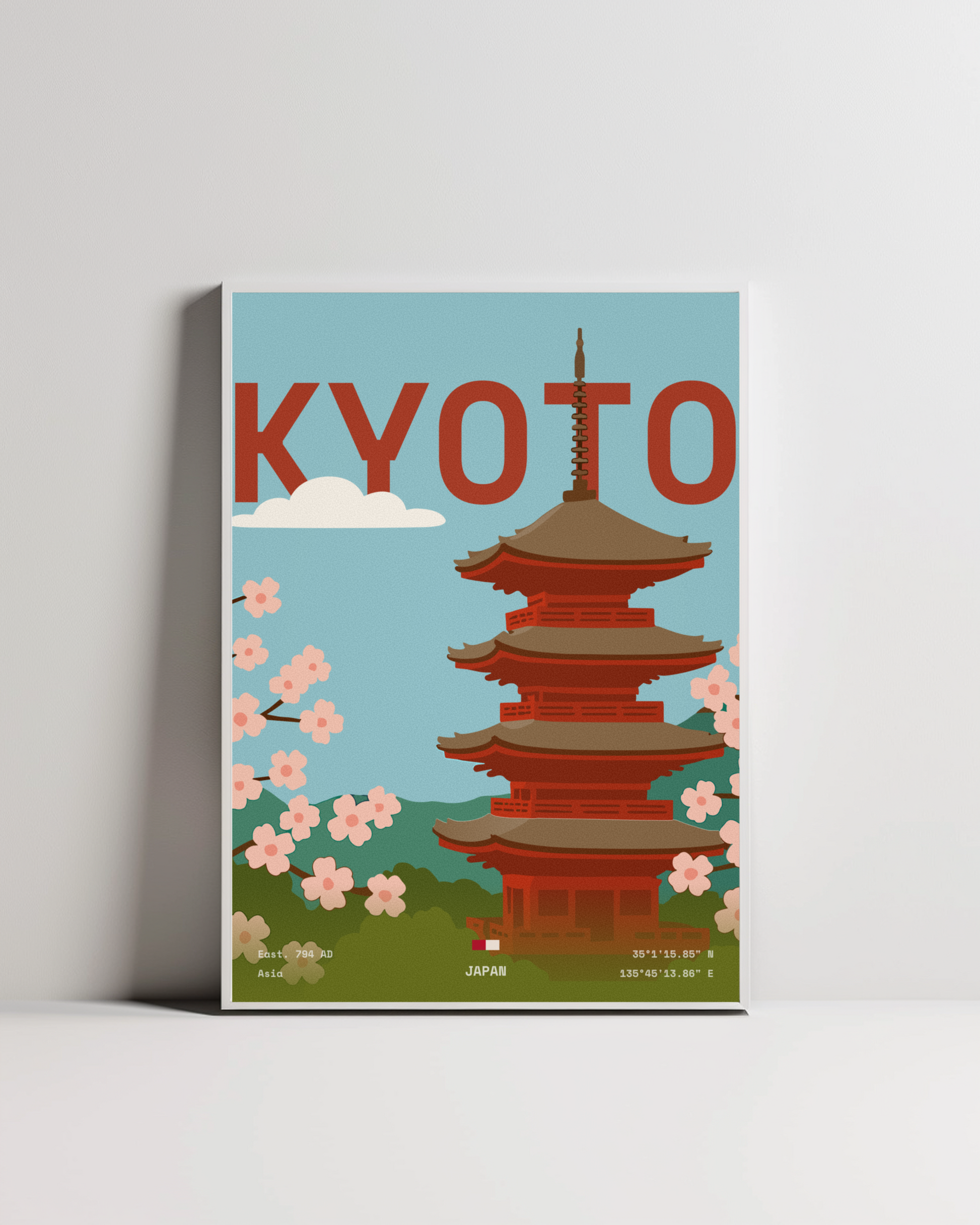 Kyoto minimalist art print — white framed wall decor by Dunora