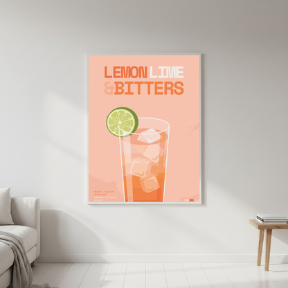 Lemon Lime & Bitters Art Print — white frame in lifestyle setting by Dunora