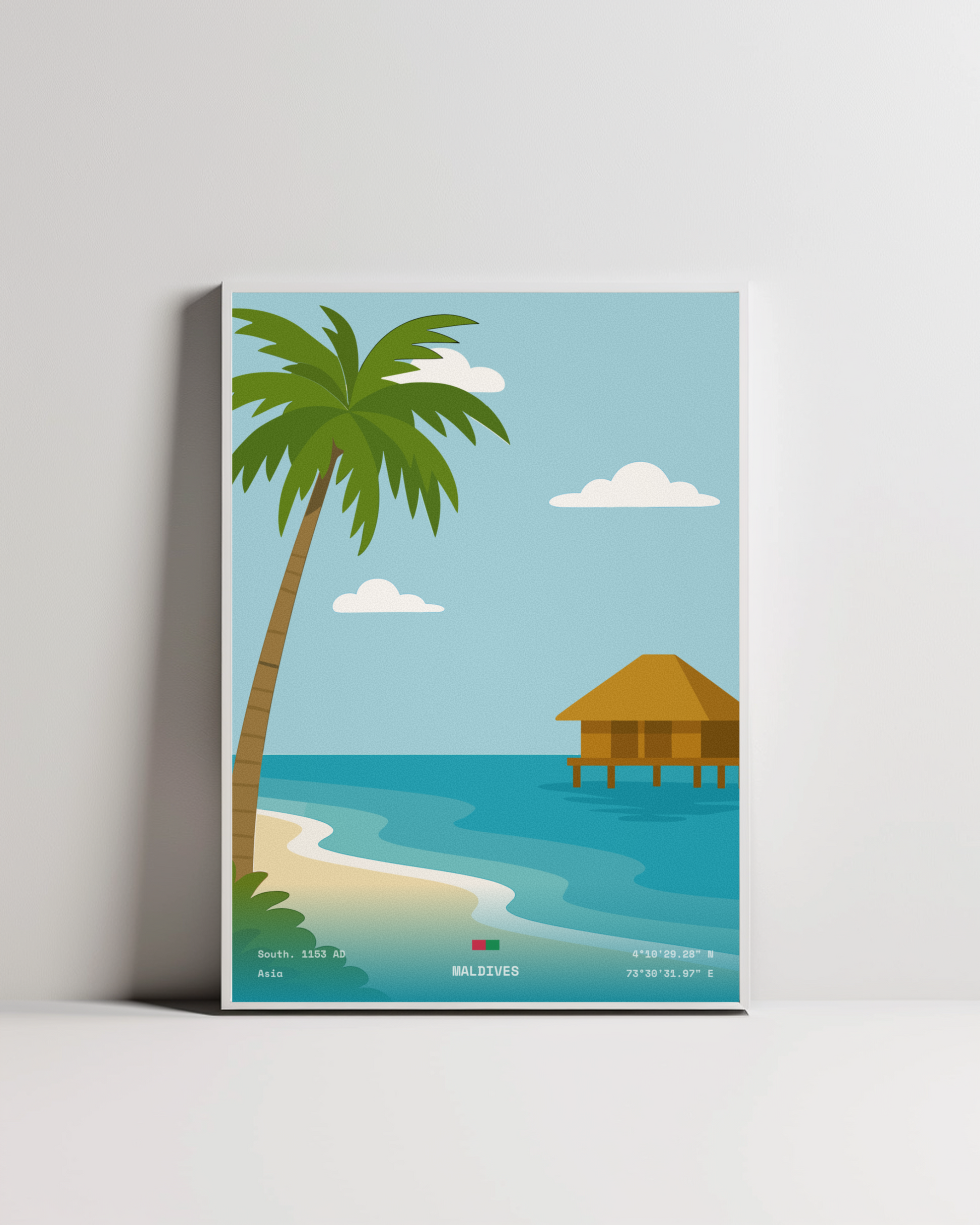 Maldives minimalist art print — white framed wall decor by Dunora