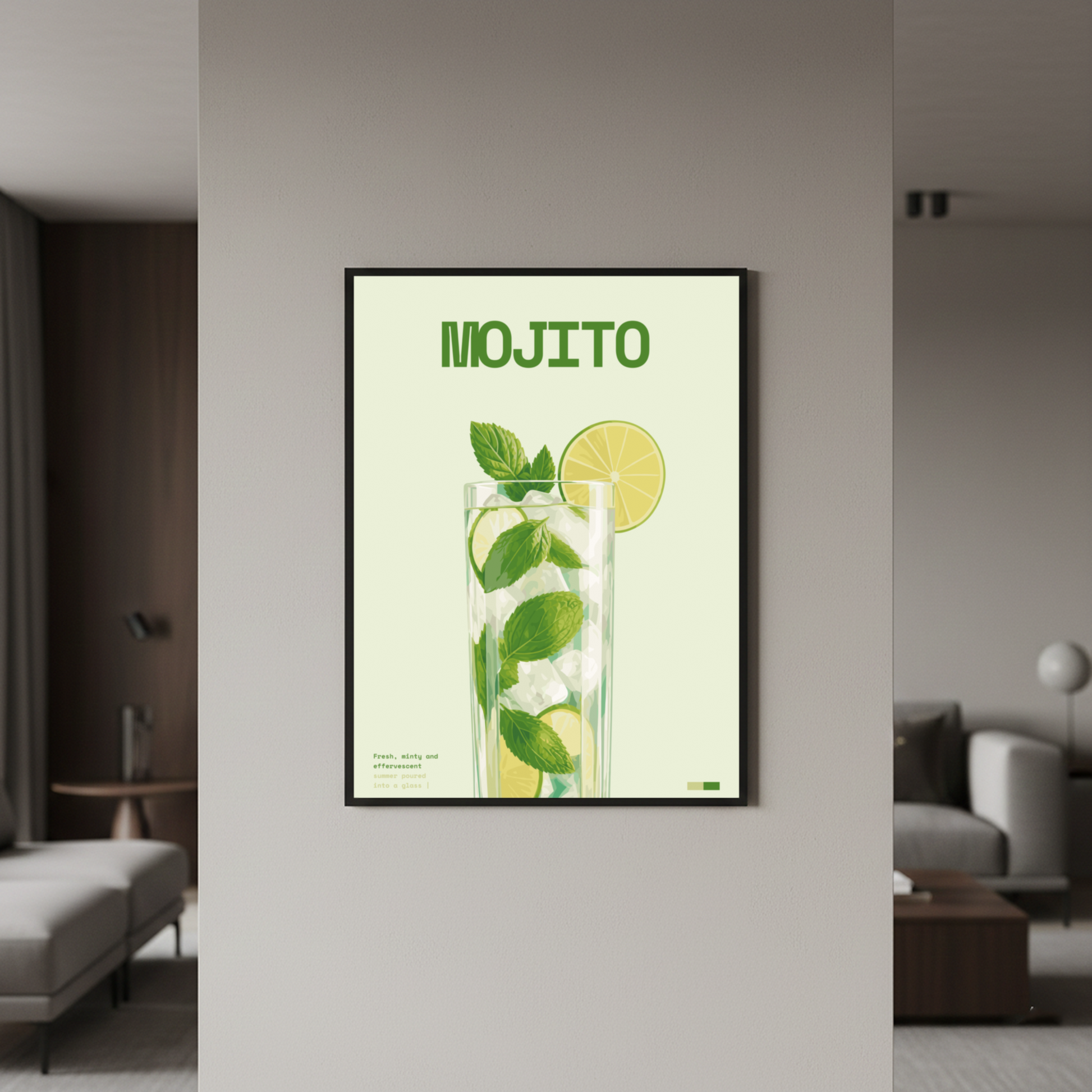 Mojito Art Print — black frame in lifestyle setting by Dunora