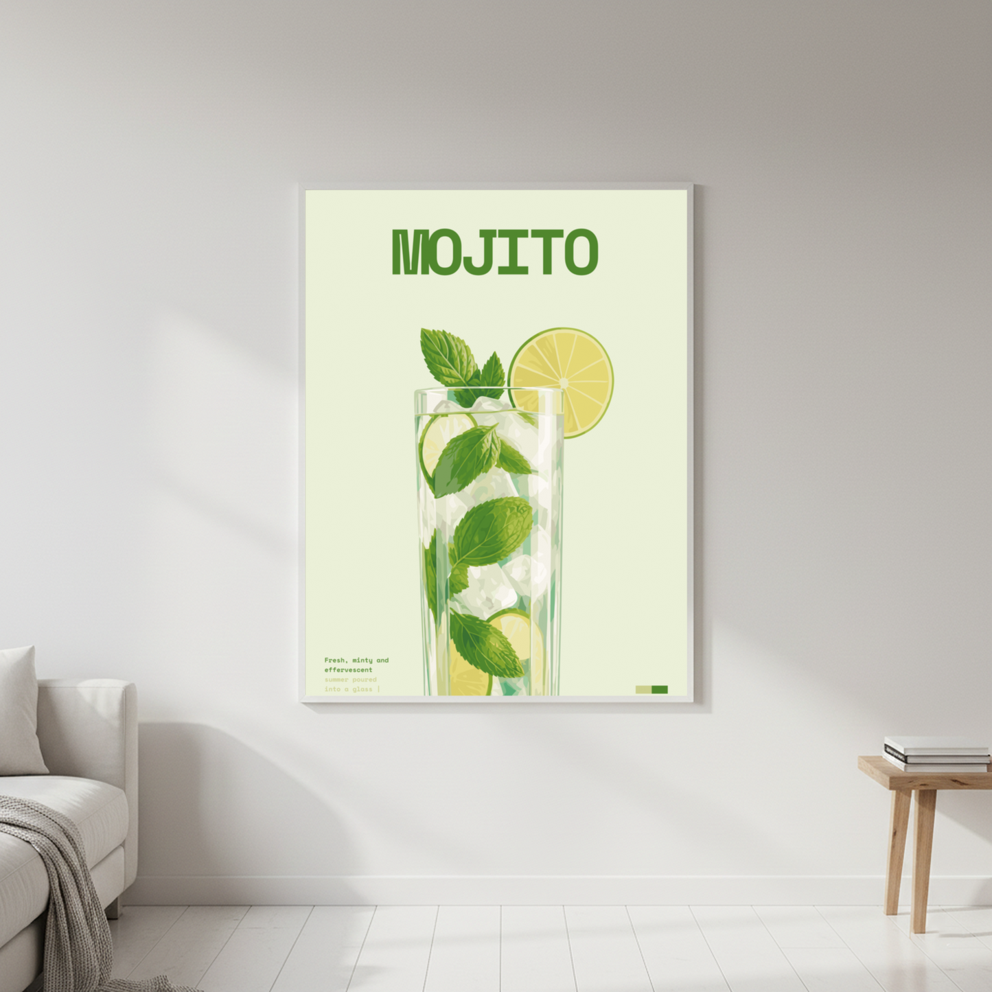 Mojito Art Print — white frame in lifestyle setting by Dunora