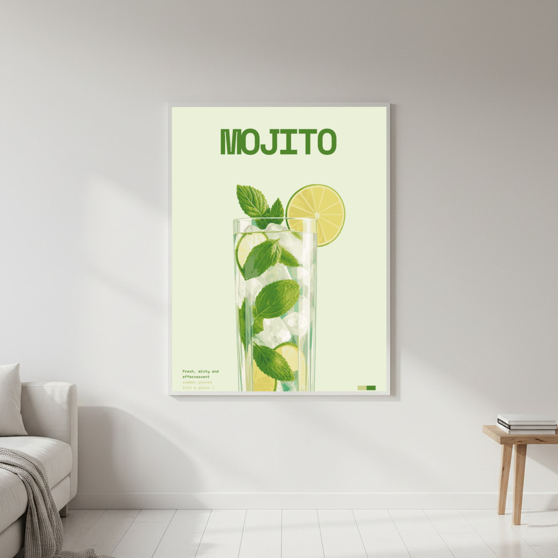 Mojito Art Print — white frame in lifestyle setting by Dunora