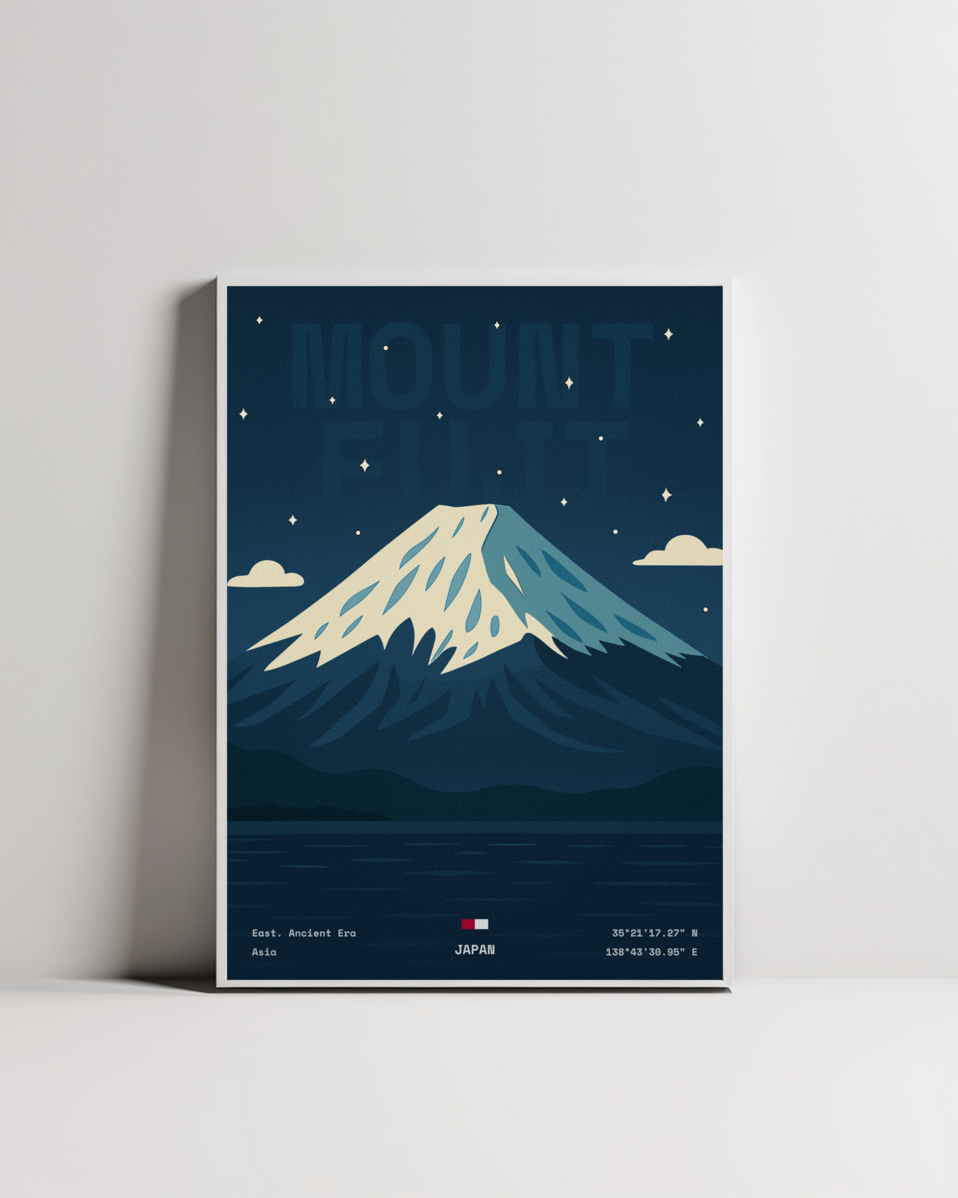 Mount Fuji minimalist art print — white framed wall decor by Dunora