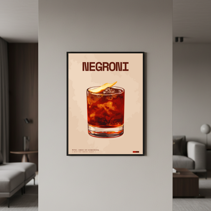 Negroni Art Print — black frame in lifestyle setting by Dunora