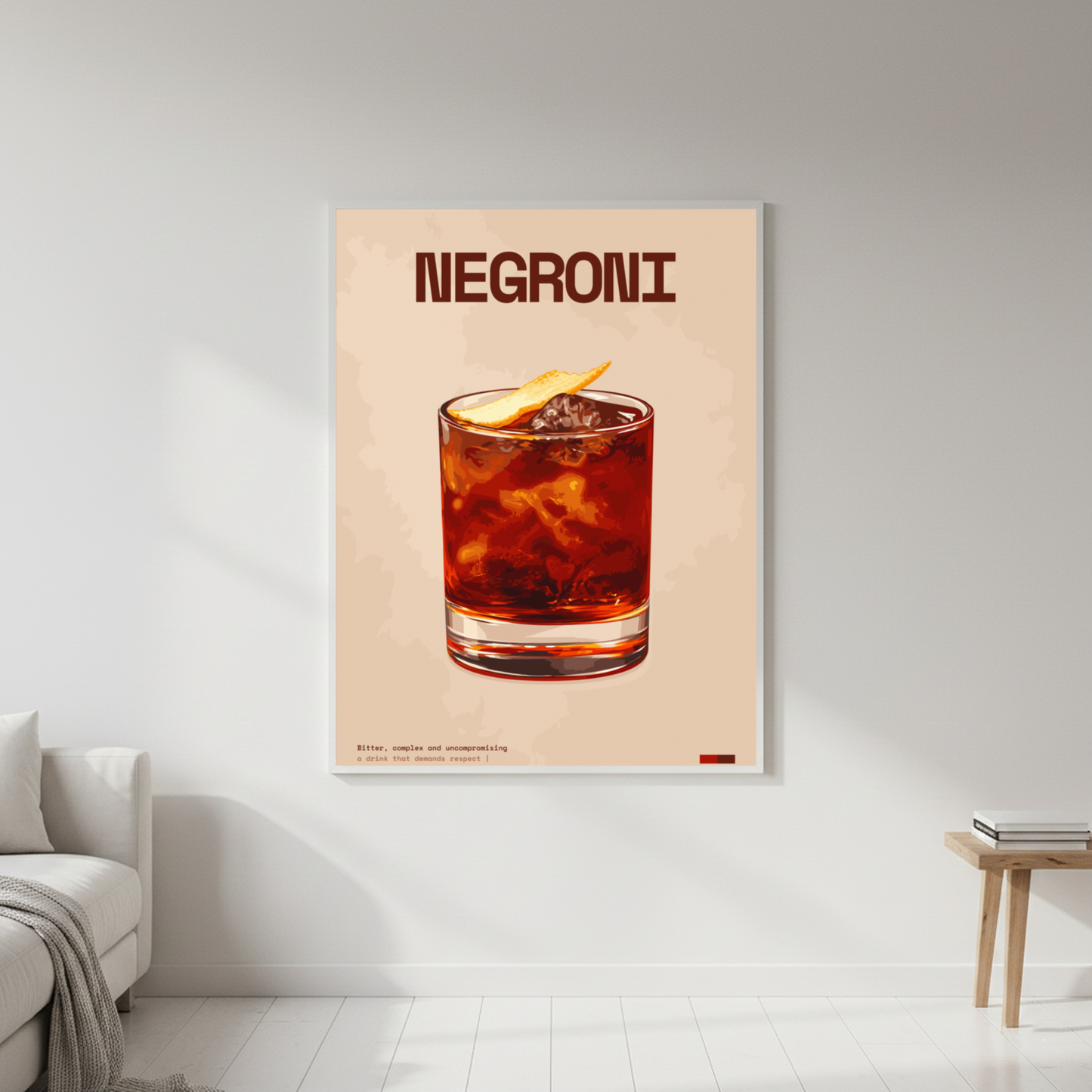 Negroni Art Print — white frame in lifestyle setting by Dunora