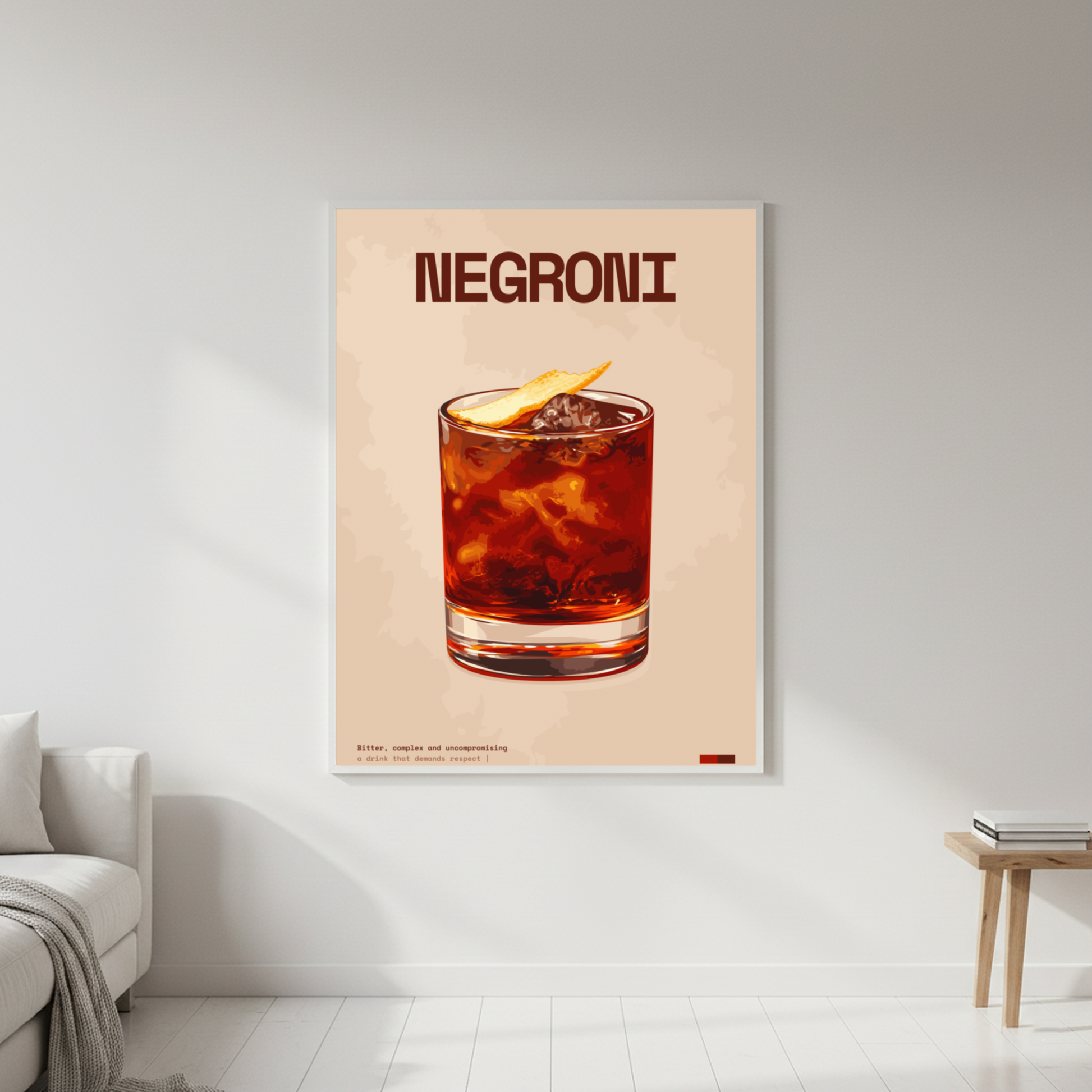 Negroni Art Print — white frame in lifestyle setting by Dunora