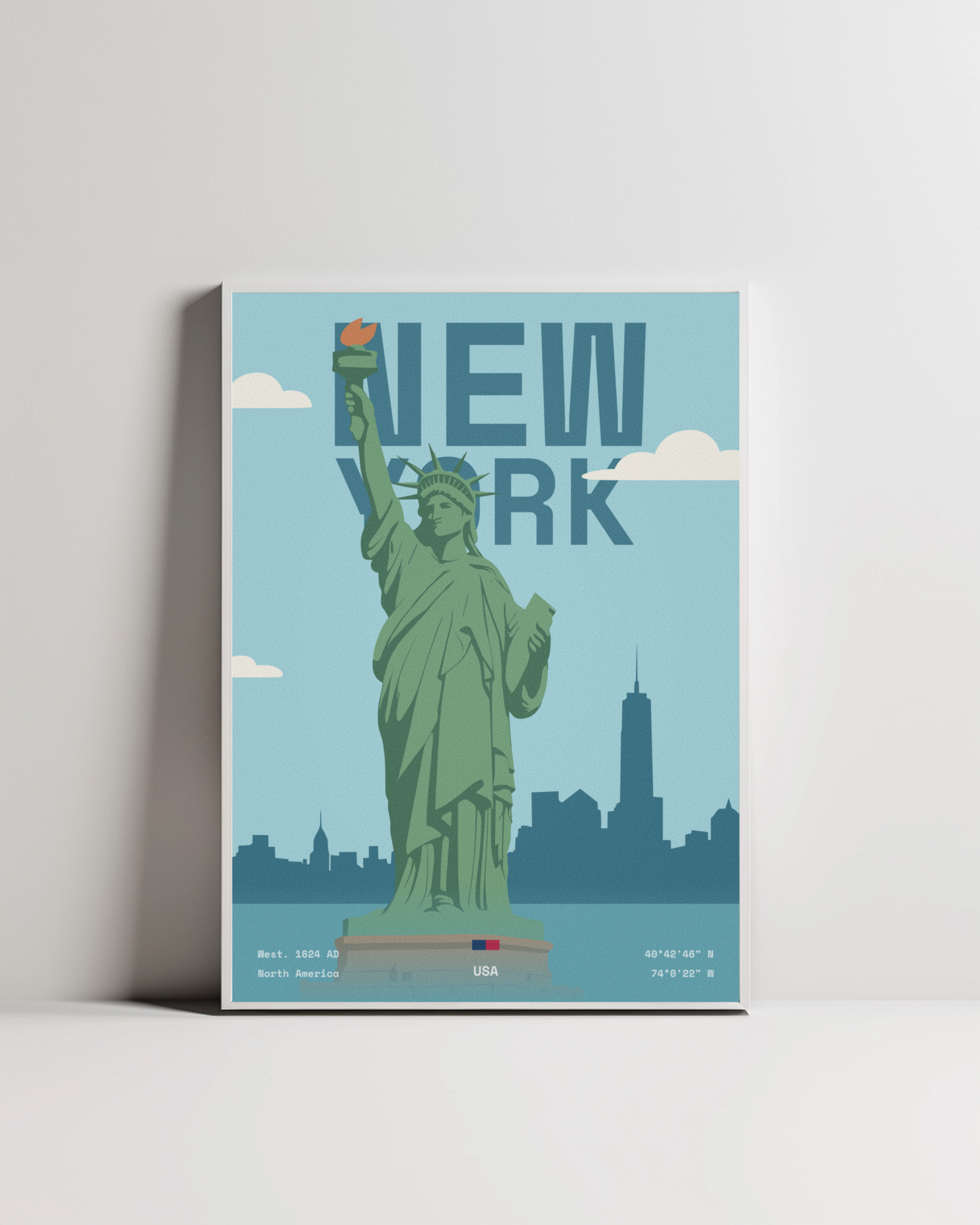 New York City minimalist art print — white framed wall decor by Dunora