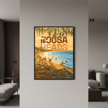 Noosa Heads Queensland minimalist art print styled in a modern interior by Dunora