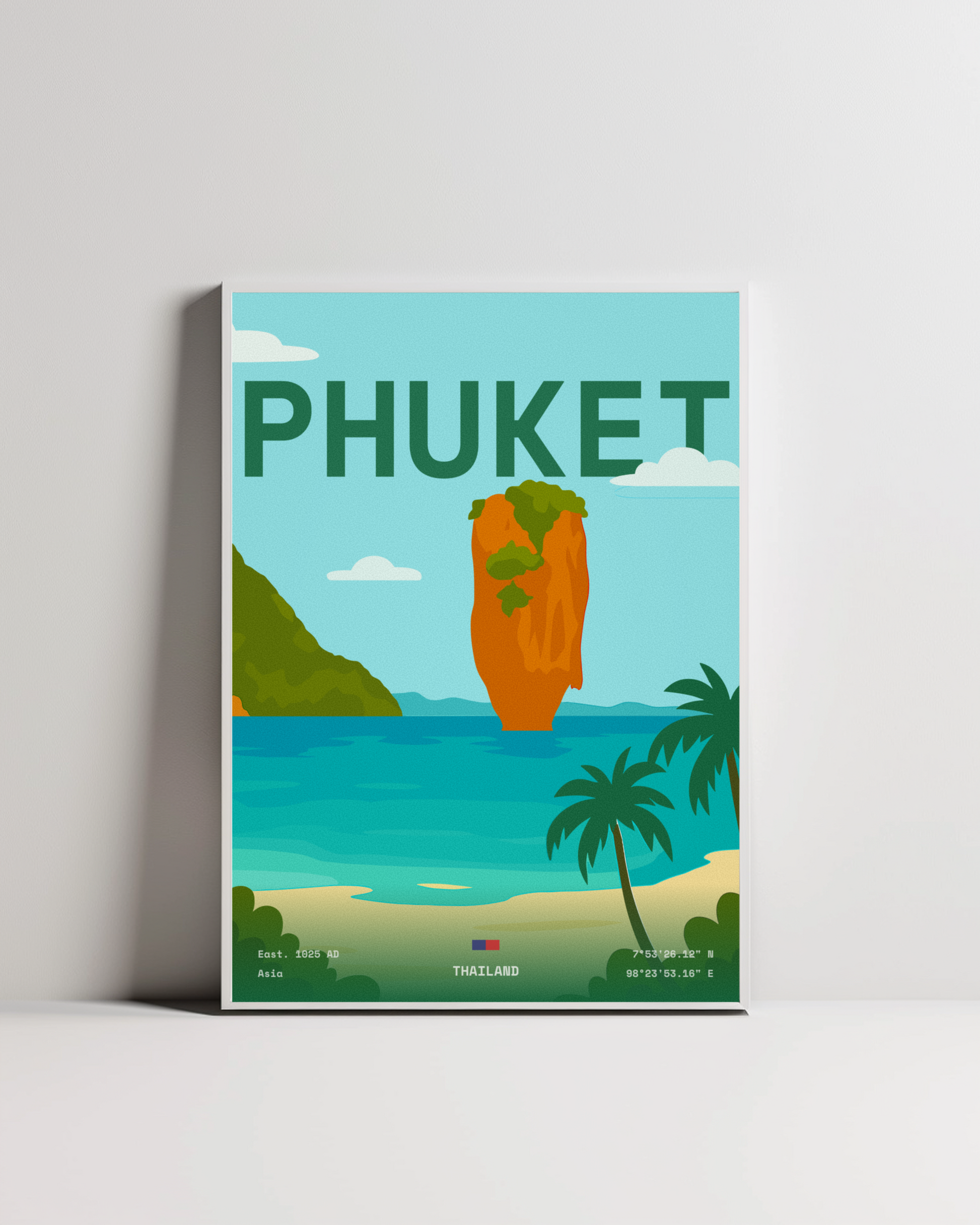 Phuket minimalist art print — white framed wall decor by Dunora