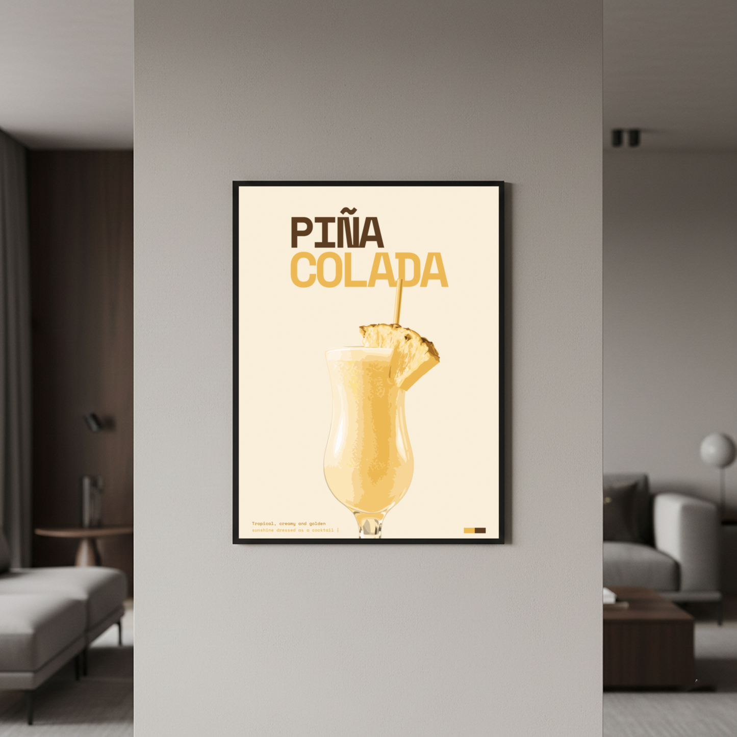 Piña Colada Art Print — black frame in lifestyle setting by Dunora
