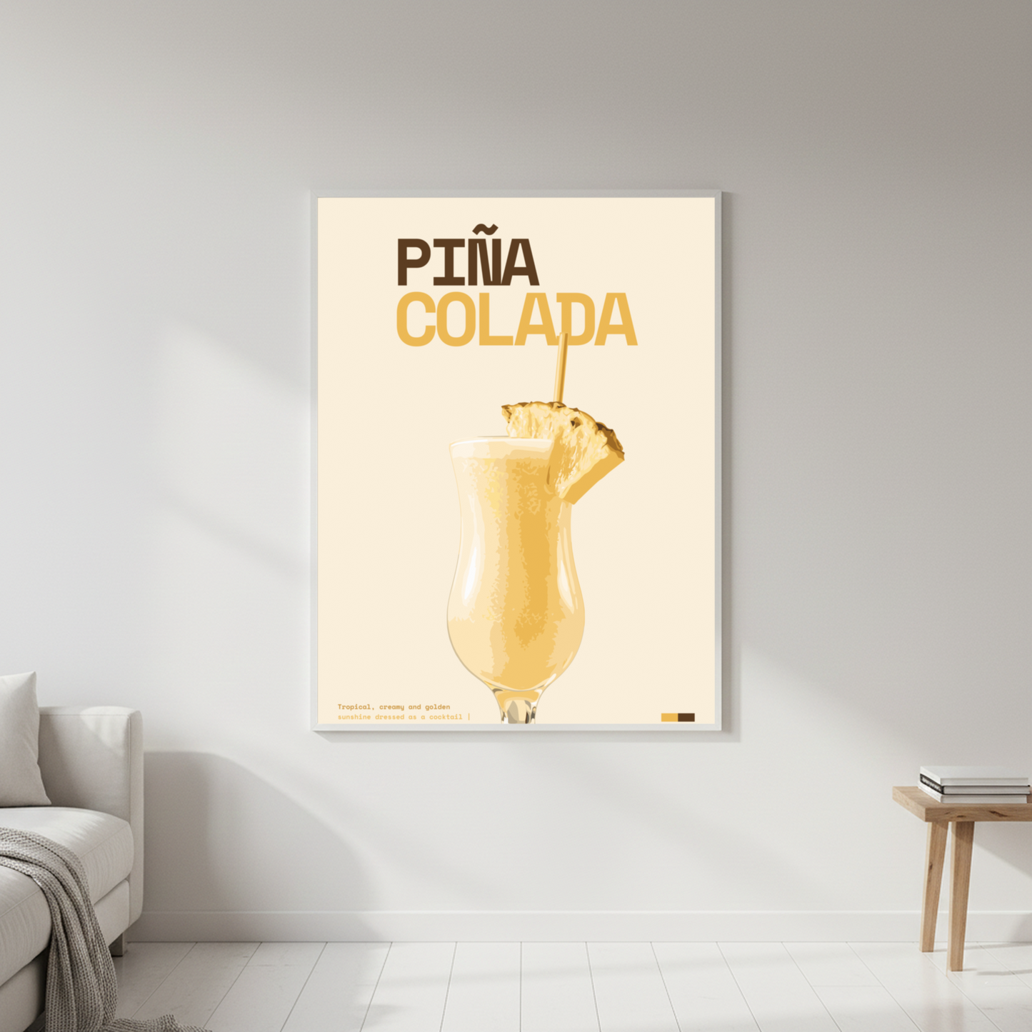 Piña Colada Art Print — white frame in lifestyle setting by Dunora