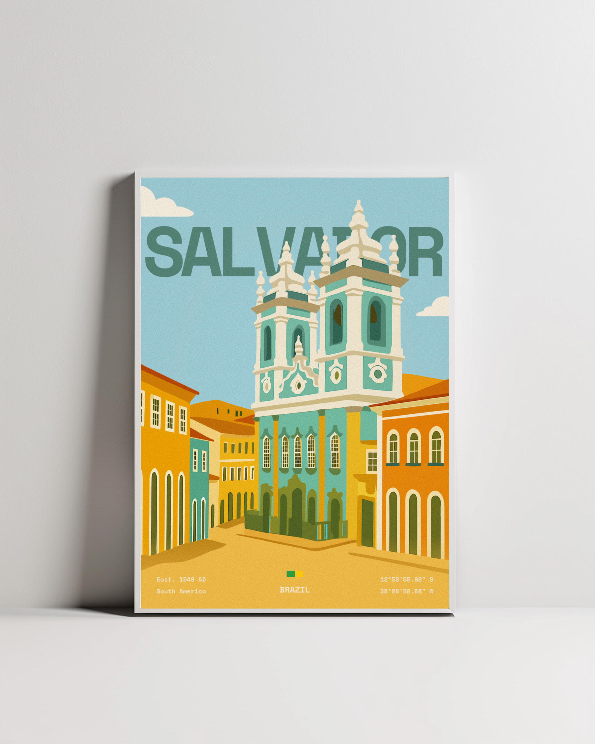 Salvador minimalist art print — white framed wall decor by Dunora