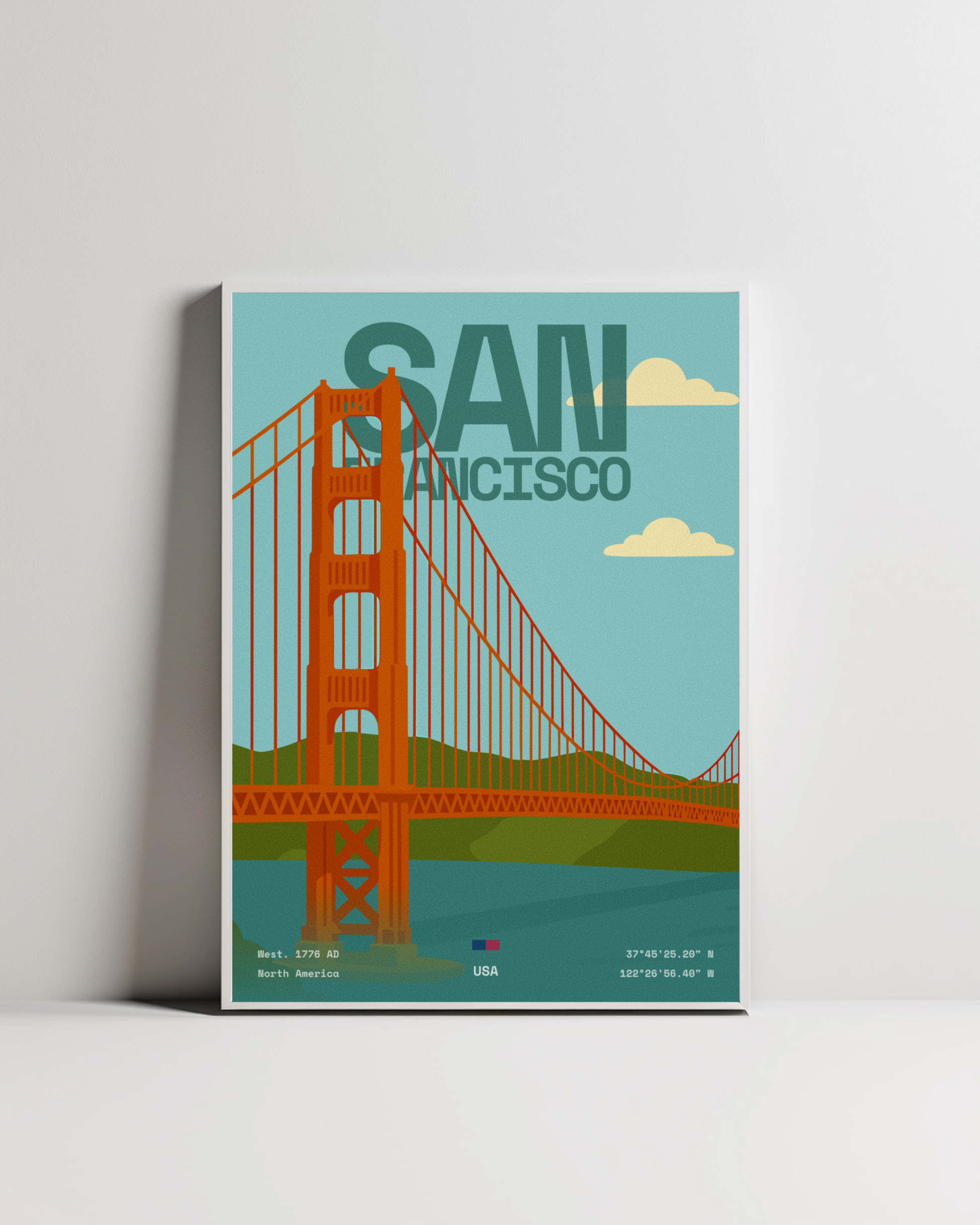San Francisco Golden Gate minimalist art print — white framed wall decor by Dunora