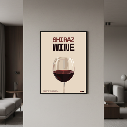 Shiraz Wine Art Print — black frame in lifestyle setting by Dunora