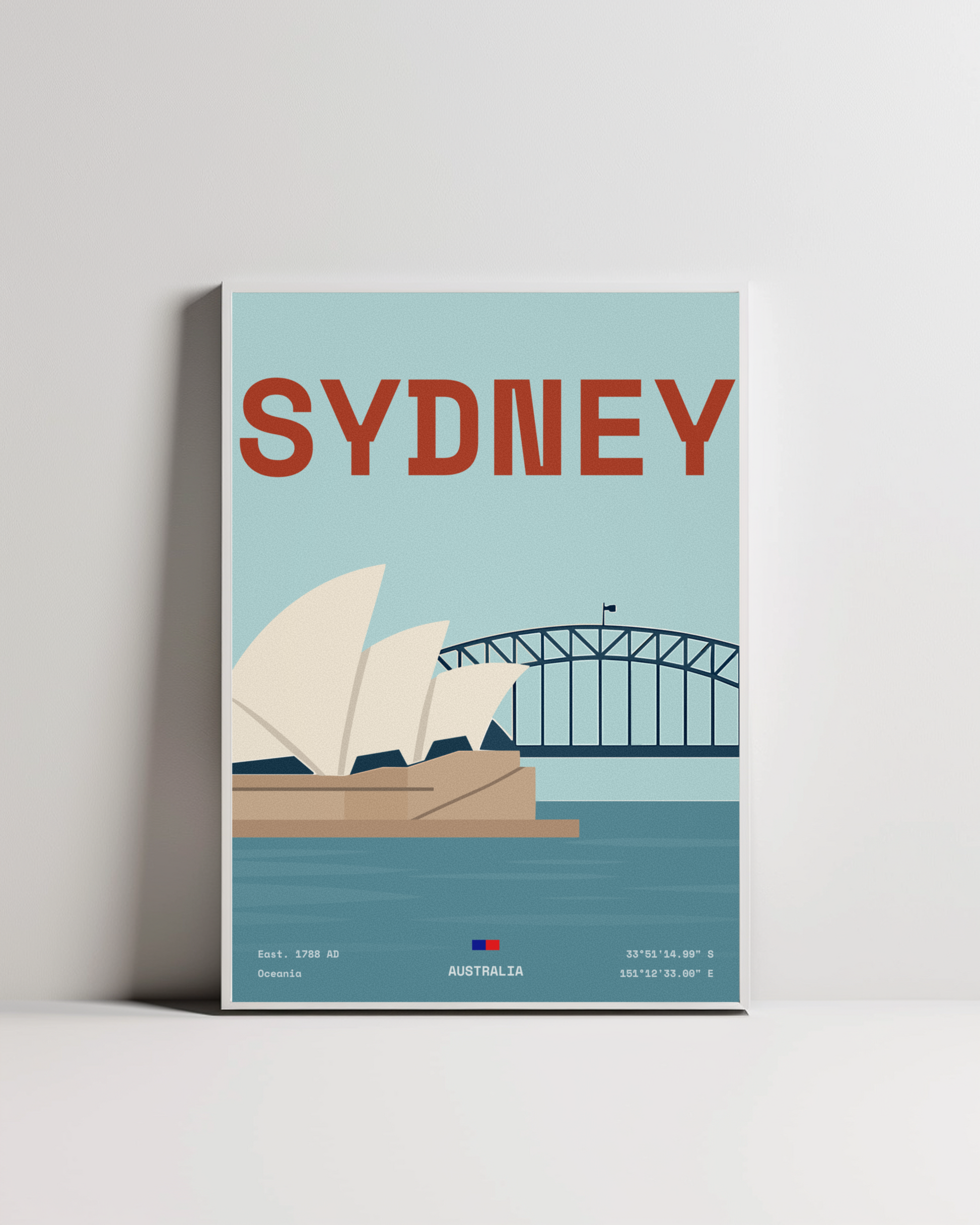 Sydney Opera House minimalist art print — white framed wall decor by Dunora