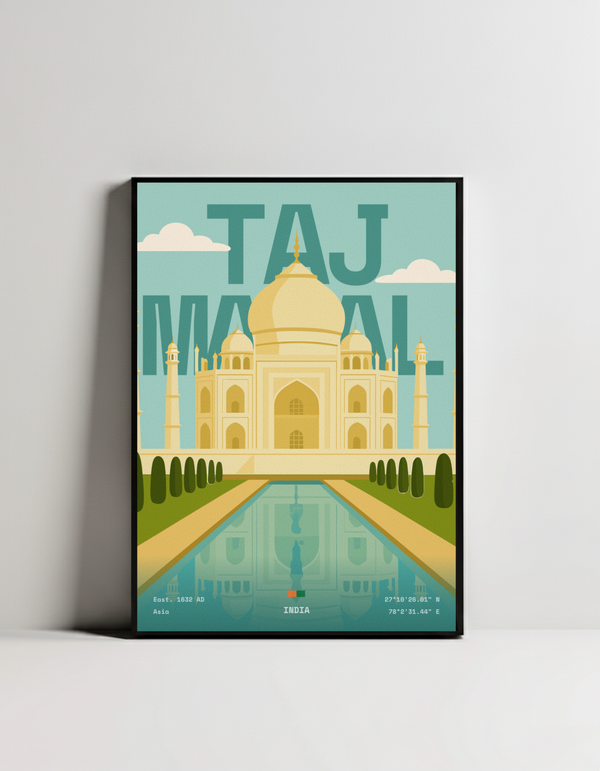 Taj Mahal minimalist art print — black framed wall decor by Dunora