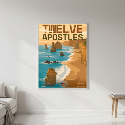 Twelve Apostles Great Ocean Road minimalist art print displayed in a lifestyle setting by Dunora