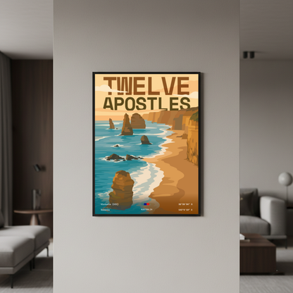 Twelve Apostles Great Ocean Road minimalist art print styled in a modern interior by Dunora