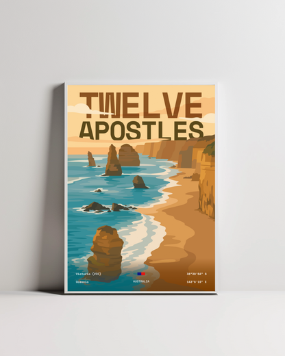 Twelve Apostles Great Ocean Road minimalist art print — white framed wall decor by Dunora