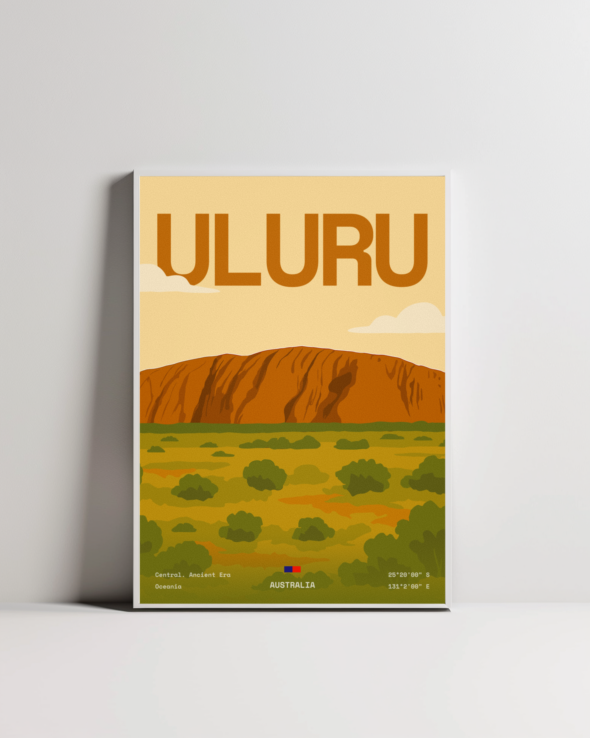 Uluru minimalist art print — white framed wall decor by Dunora