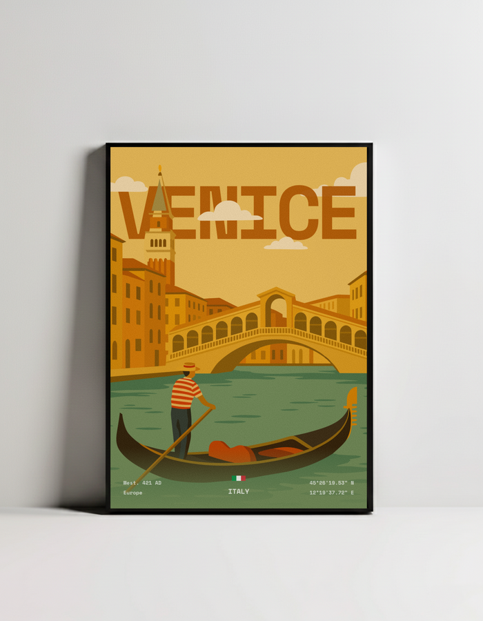 Venice minimalist art print — black framed wall decor by Dunora